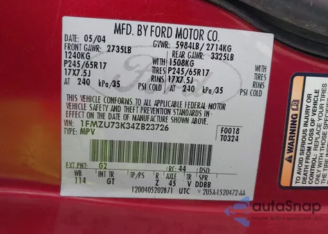 2004 Ford Explorer Nbx/Xlt from USA, damaged, VIN 1FMZU73K34ZB23726